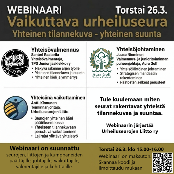 Vaikuttava urheiluseura – yhteinen tilannekuva, yhteinen suunta -webinaari