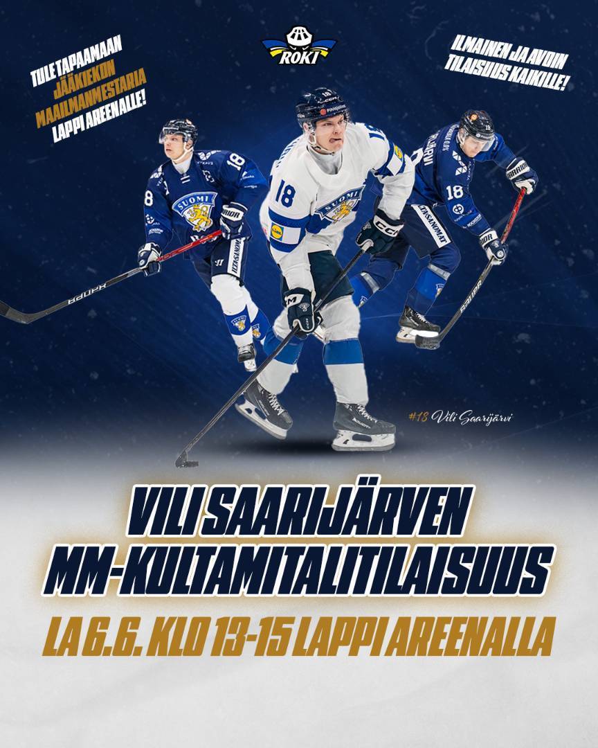 Vili Saarijärven kultamitalitilaisuus 6.6. klo 13 alkaen Lappi Areenalla
