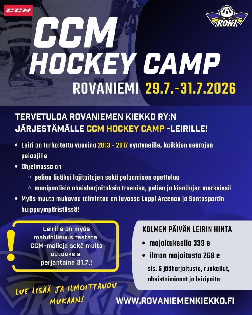 Tervetuloa CCM Hockey Camp-leirille 29.7.-31.7.2026