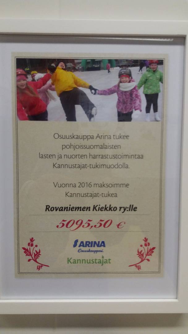 Arinan vuoden 2016 kannustajat -tuki RoKille yli 5000 euroa