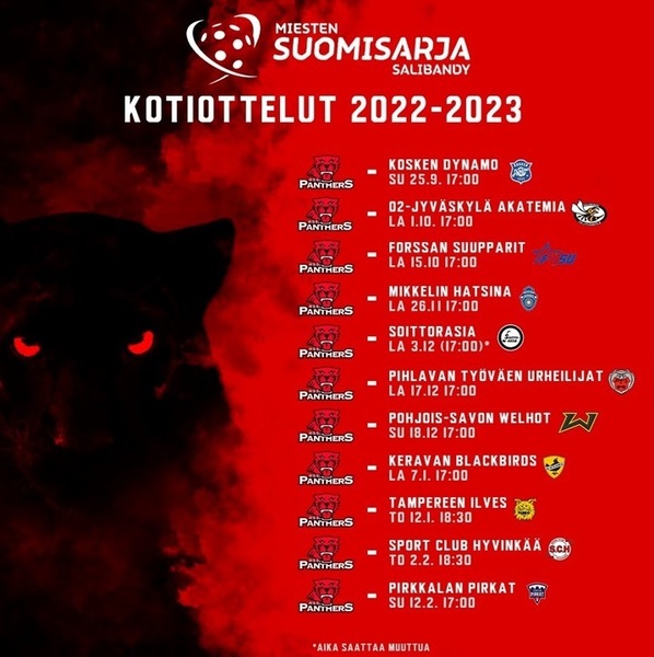 RSS Panthers Miehet edustus Suomisarjan kotiottelut kaudella 2022-23