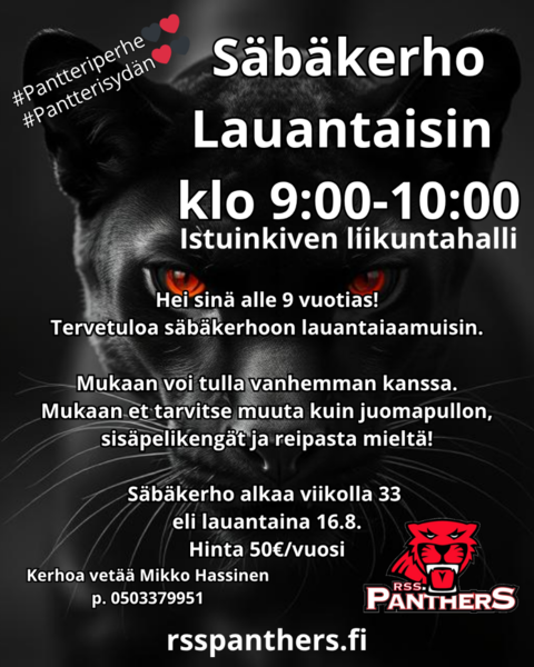 Panthersin säbäkerho alle 9 vuotiaille alkaa 16.8.!