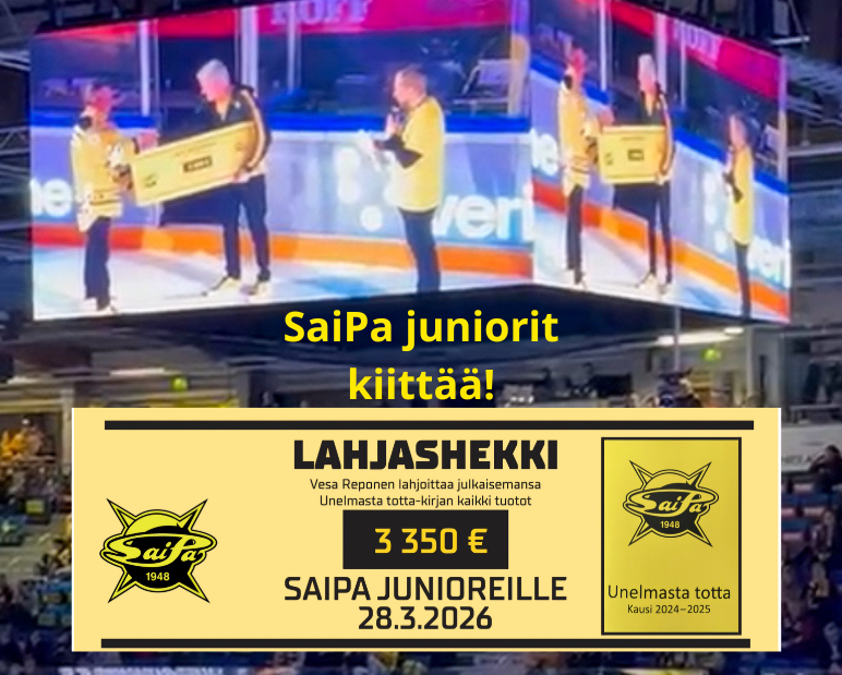SaiPa-kirjan Unelmasta totta tuotot SaiPa junioreille