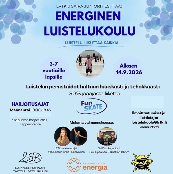 Kuuteille suunnattu luistelukoulu maanantaisin