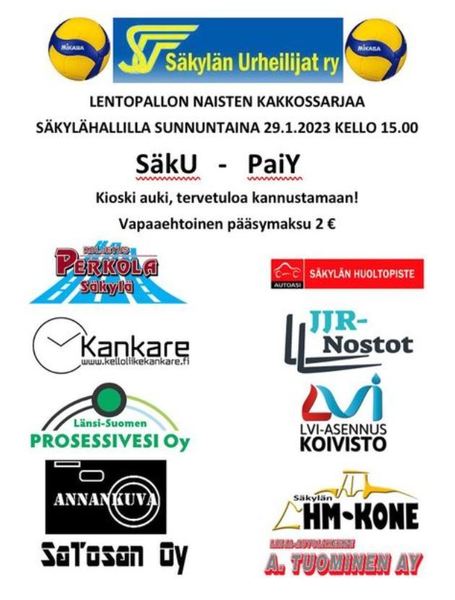 Viikonloppuna 28.-29.1.2023 lentopalloa Säkylähallilla!