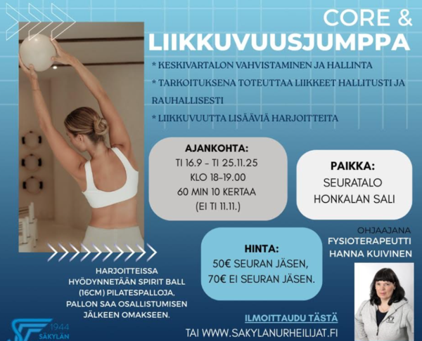 Odotettu ja toivottu  - Core ja liikkuvuusjumppa, ohjaajana fysioterapeutti Hanna Kuivinen