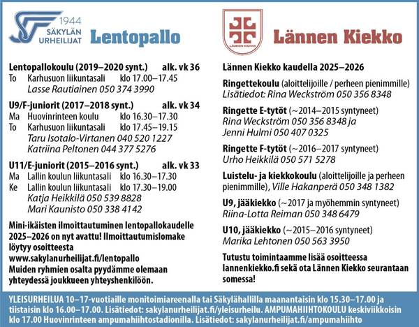 Kickstart - Harrastetapahtuma Säkylähallilla lauantaina 30.8. klo 13-15