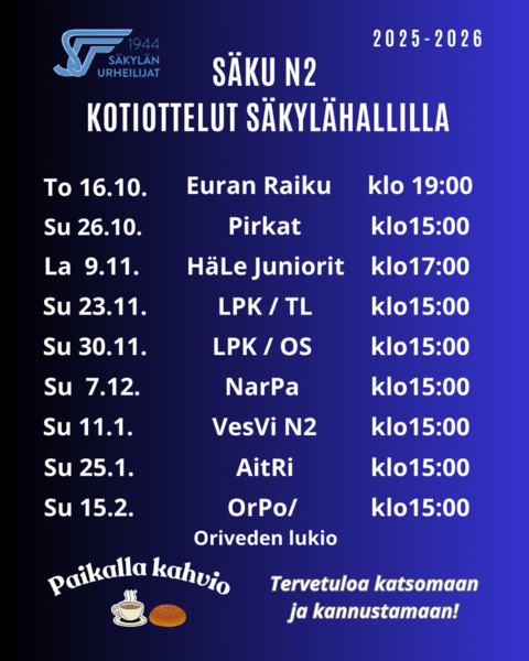 Naisten kotiottelut kaudella 2025-2026