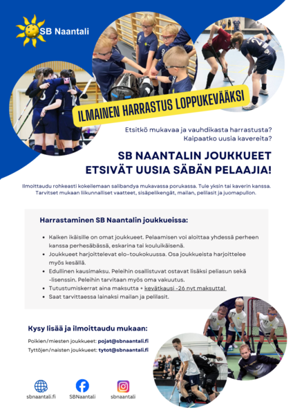 ​SB Naantalin joukkueet etsivät uusia säbän pelaajia!
