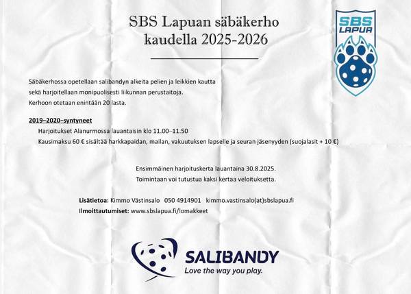 Ilmoittautuminen 2019-2020-s säbäkerhoon alkaa