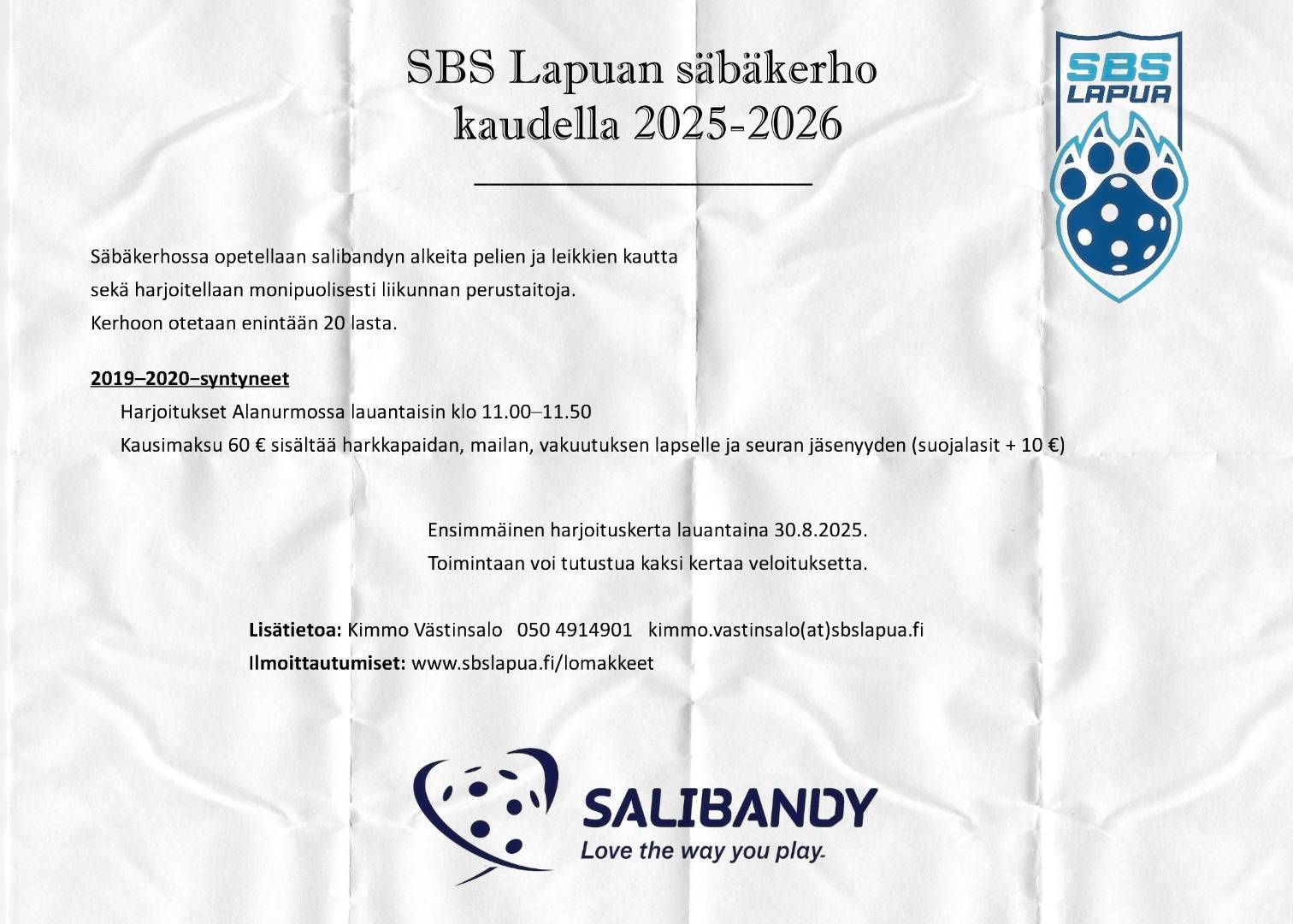 Ilmoittautuminen 2019-2020-s säbäkerhoon alkaa