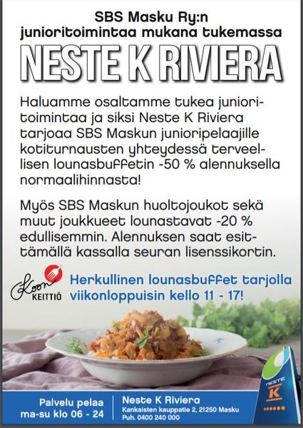 SBS Masku ry - SBS Masku ry:n junioritoimintaa mukana tukemassa Neste K  Riviera