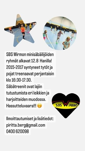SBS Wirmon minisäbäilijöiden ryhmät alkavat 12.8. HaNilla! 
