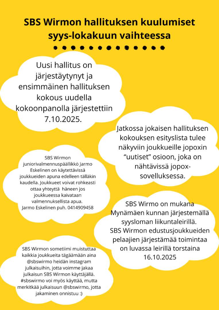 SBS Wirmon hallituksen kuulumiset syys-lokakuulta