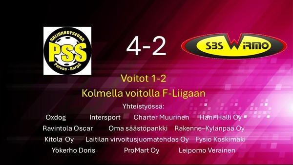 PSS voittaa kotona. Huomenna sarja jälleen katkolla Hani-Hallilla.