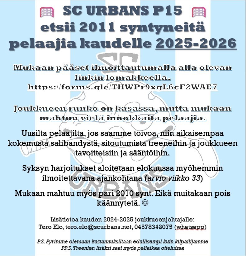 P15 (2011) Pelaajahaku kaudelle 2025-2026