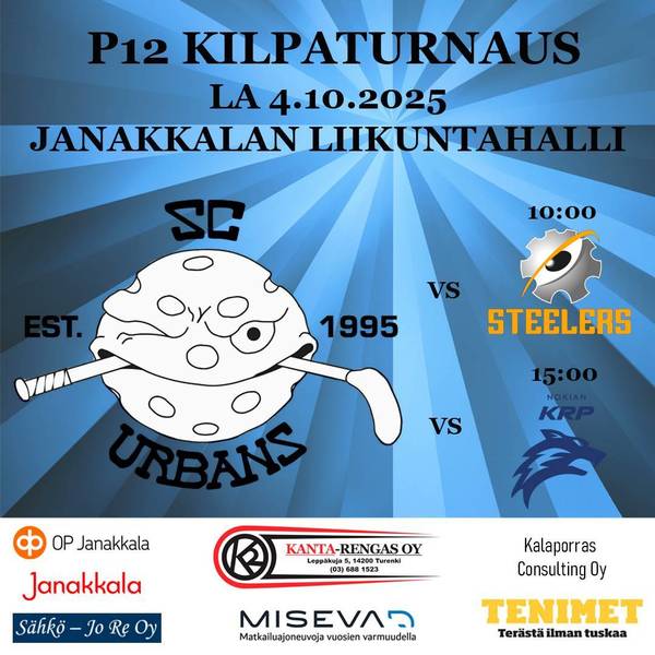 Tervetuloa kannustamaan Urbansin P12-joukkuetta lauantaina 4.10. liikuntahallille!
