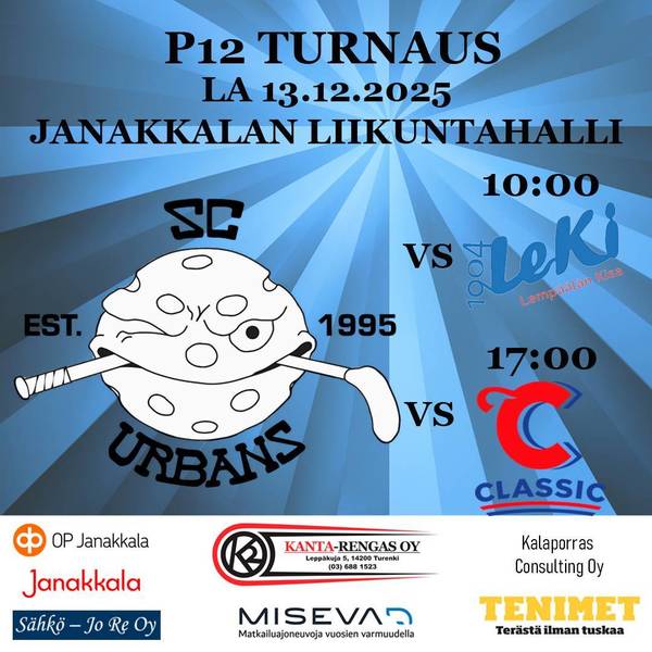 Tervetuloa kannustamaan Urbansin P12-joukkuetta lauantaina 13.12. liikuntahallille!