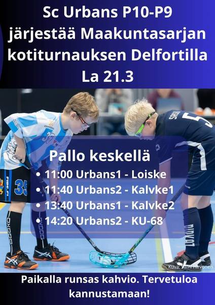 SCU:n P10-P9-joukkueen ensimmäinen kotiturnaus la 21.3.