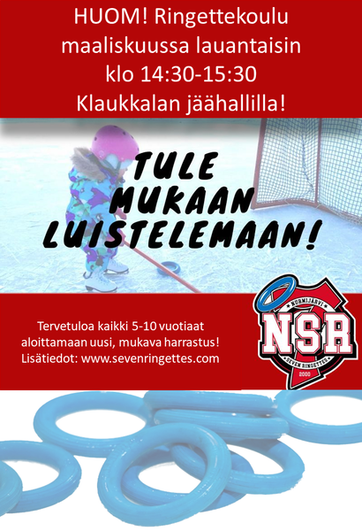 Ringettekoulu poikkeuksellisesti lauantaisin klo 14:30-15:30!