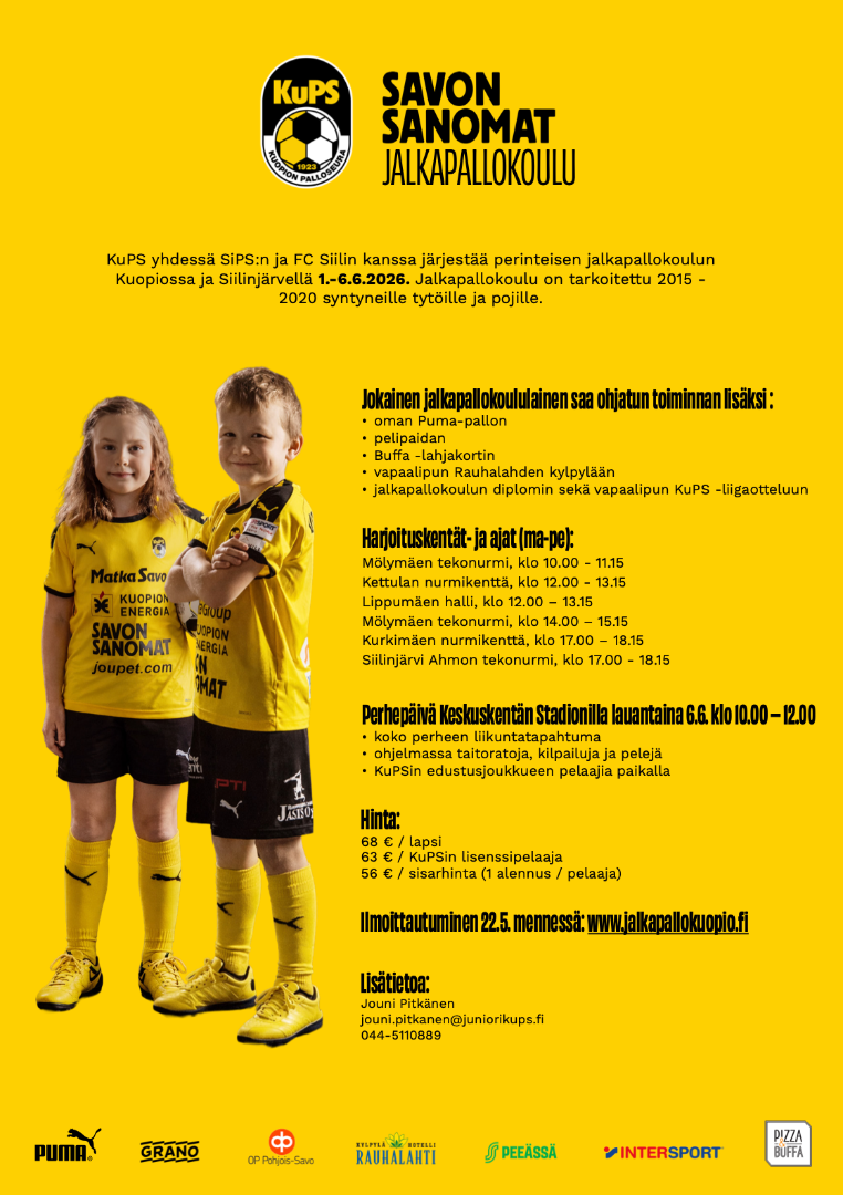 Savon Sanomat jalkapallokoulu tulee taas 1.-6.6.2026!