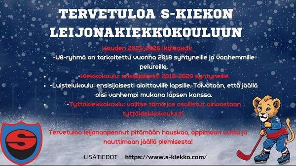 Leijonakiekkokoulu ilmoittautuminen kaudelle 2025-2026 avattu!