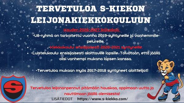 Ilmoittautuminen leijonakiekkokouluun kaudelle 2026-2027