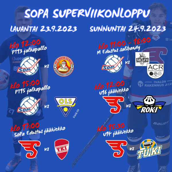 Viikonloppuna pelataan jalkapalloa, jääkiekkoa ja säbää!