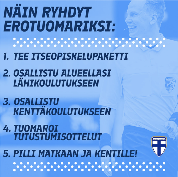 Kiinnostaako jalkapallo erotuomari toiminta, nyt on hyvä hetki tulla mukaan! 