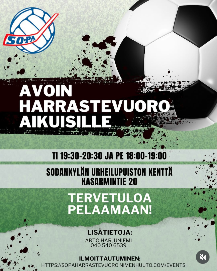 Aikuisten avoin harrastevuoro tiistaisin ja perjantaisin 