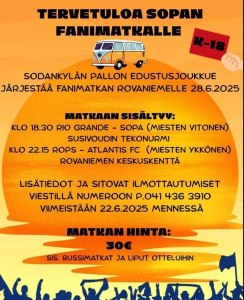 SoPan edustusjoukkue järjestää fanimatkan Rolloon. Tule sieki mukaan!