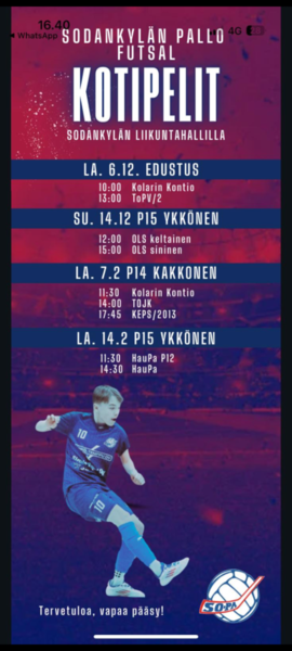 Futsalin kotipelit, tervetuloa kannustamaan!