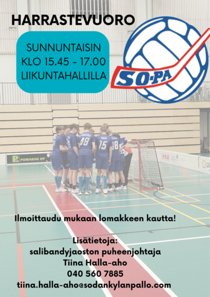Ilmoittautuminen SOPA Harrastesalibandyyn kaudelle 2026-2027