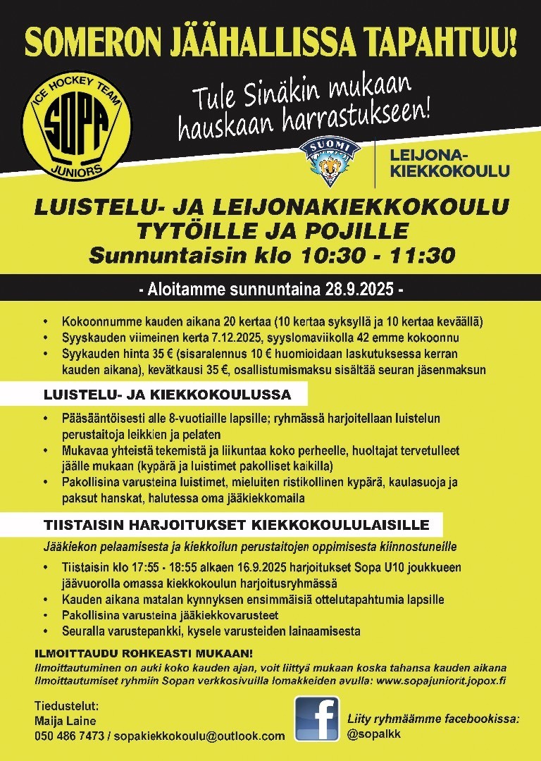 Luistelu- ja leijonakiekkokoulun ilmoittautuminen avattu!