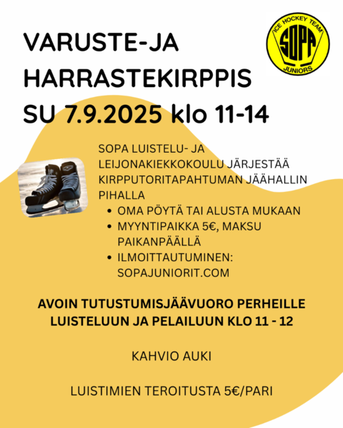 Varustekirppis ja tutustumisjäävuoro su 7.9.2025