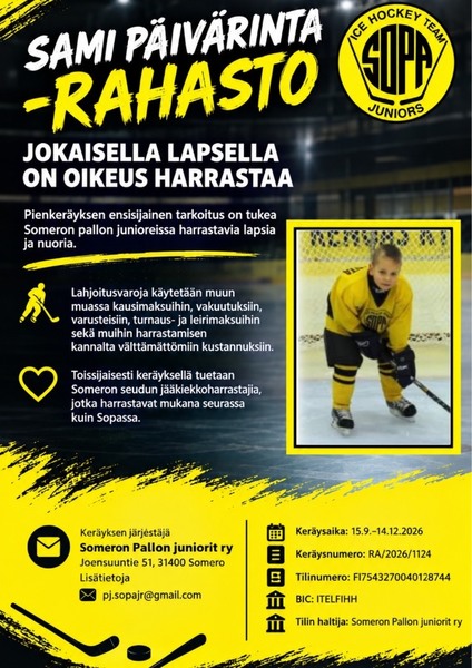 Sami Päivärinta rahasto- Jokaisella lapsella on oikeus harrastaa