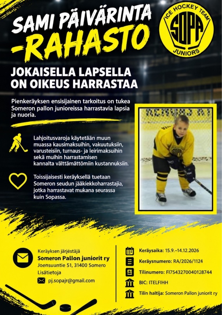 Sami Päivärinta rahasto- Jokaisella lapsella on oikeus harrastaa