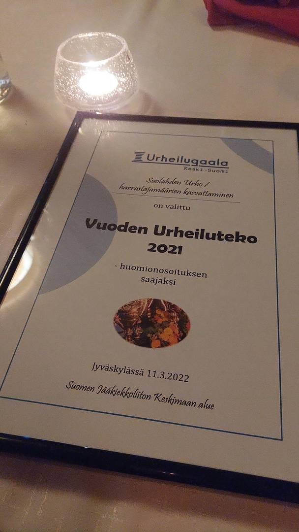 Suolahden Urho palkittiin vuoden 2021 Urheilutekona