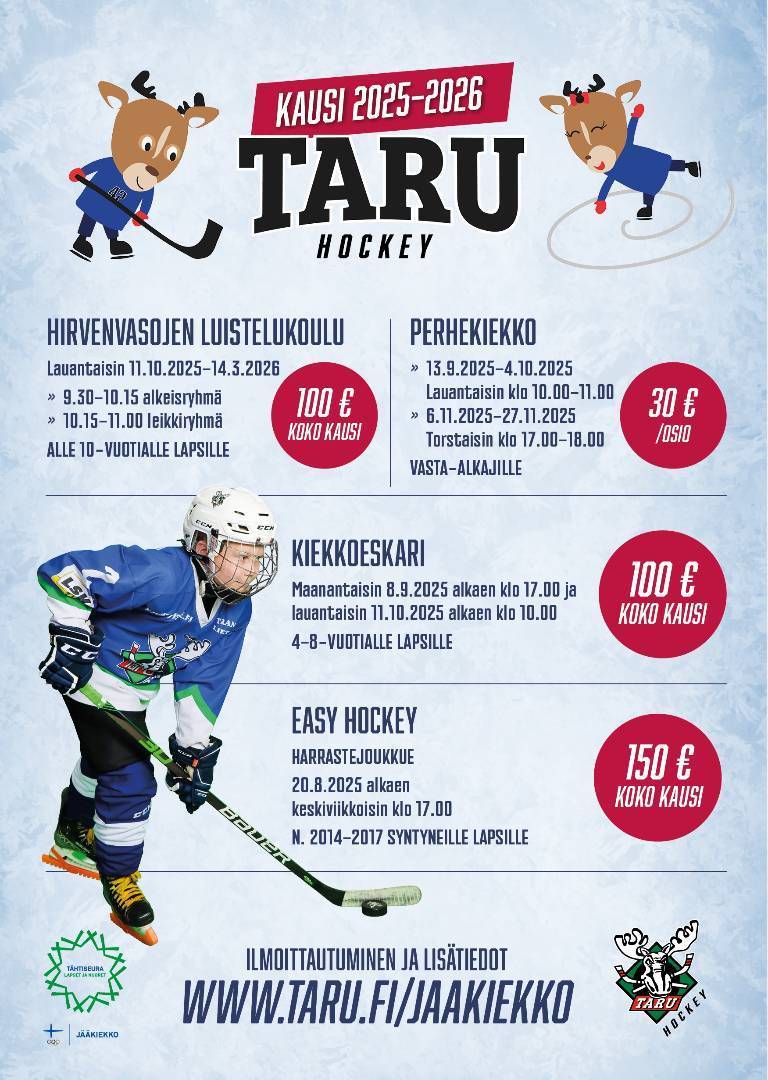 Kiekko- ja luistelukoulut alle 10-vuotiaille lapsille!