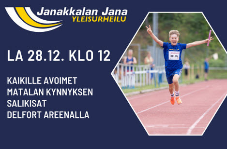 Jana yleisurheilu järjestää la 28.12. klo 12 alkaen matalankynnyksen yu-kisat Delfort Areenalla