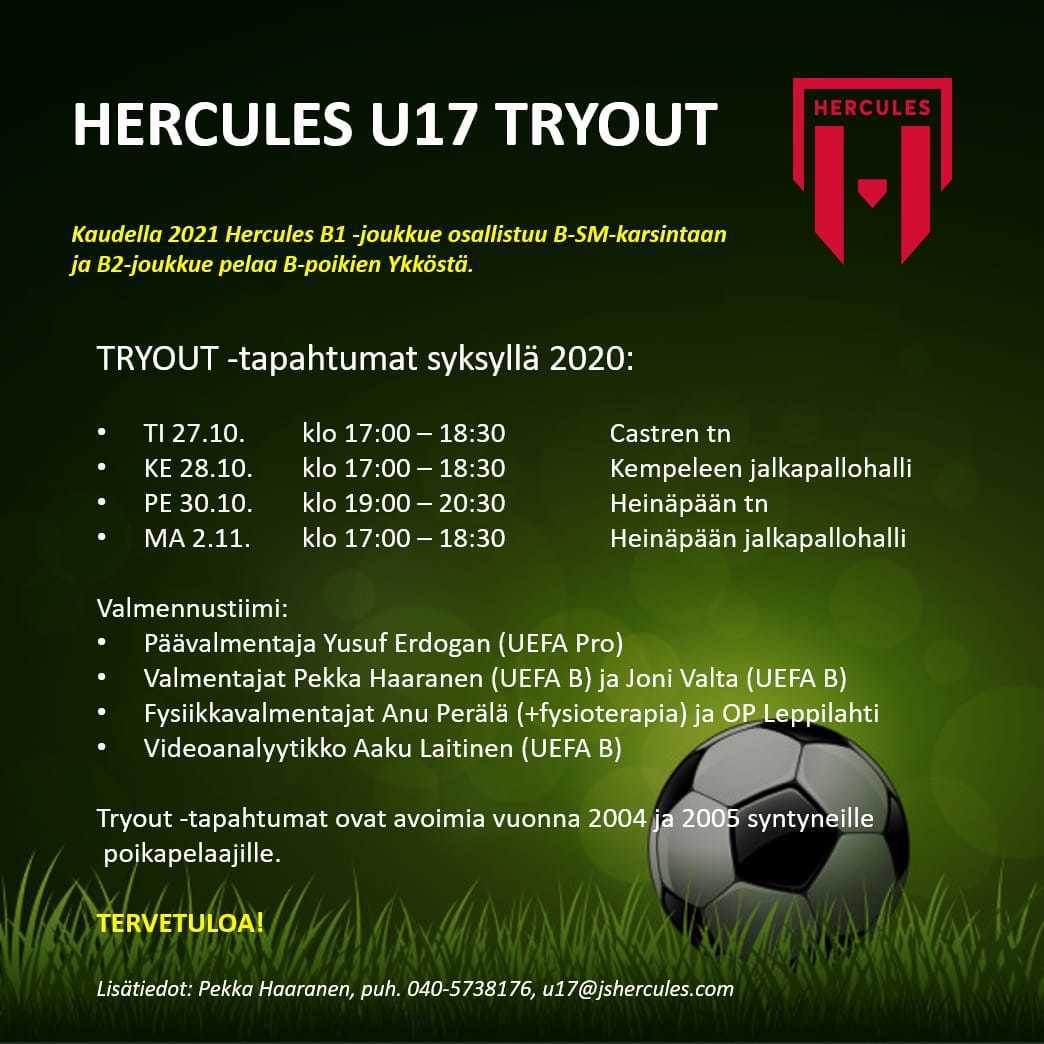Hercules U17 tryout harjoitukset