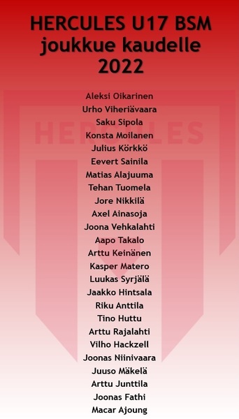 Hercules BSM joukkue valittu