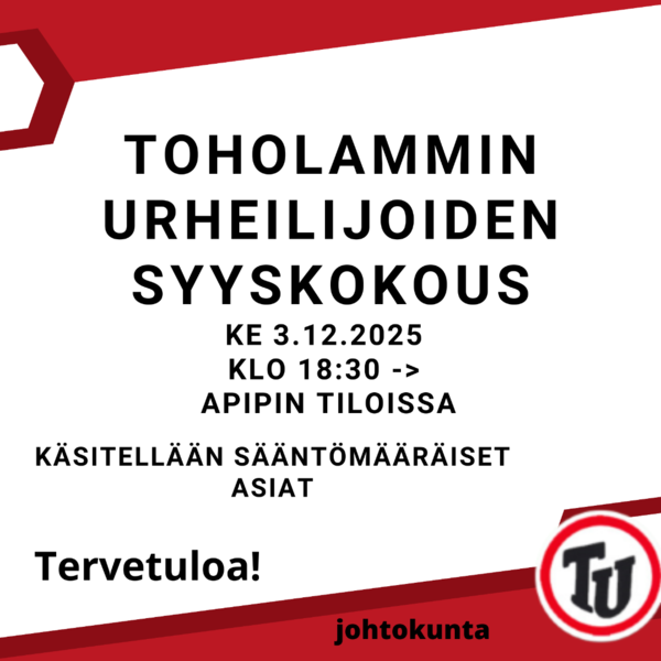 Toholammin Urheilijoiden syyskokous 3.12.2025