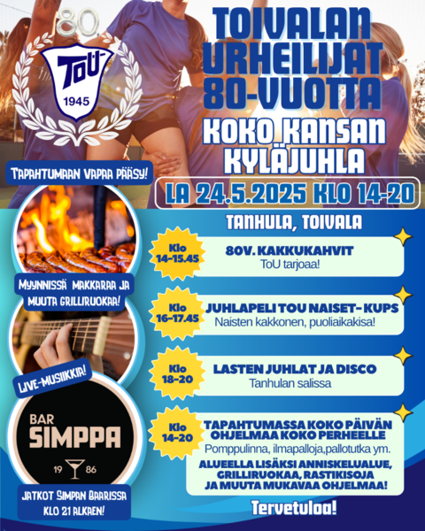 Toivalan Urheilijat ry 80 vuotta – Koko kansan kyläjuhla!