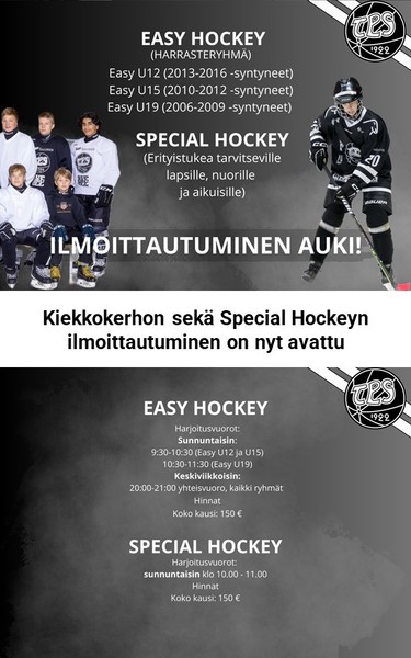 Kiekkokerho sekä Special Hockey - ilmoittautuminen on avattu!