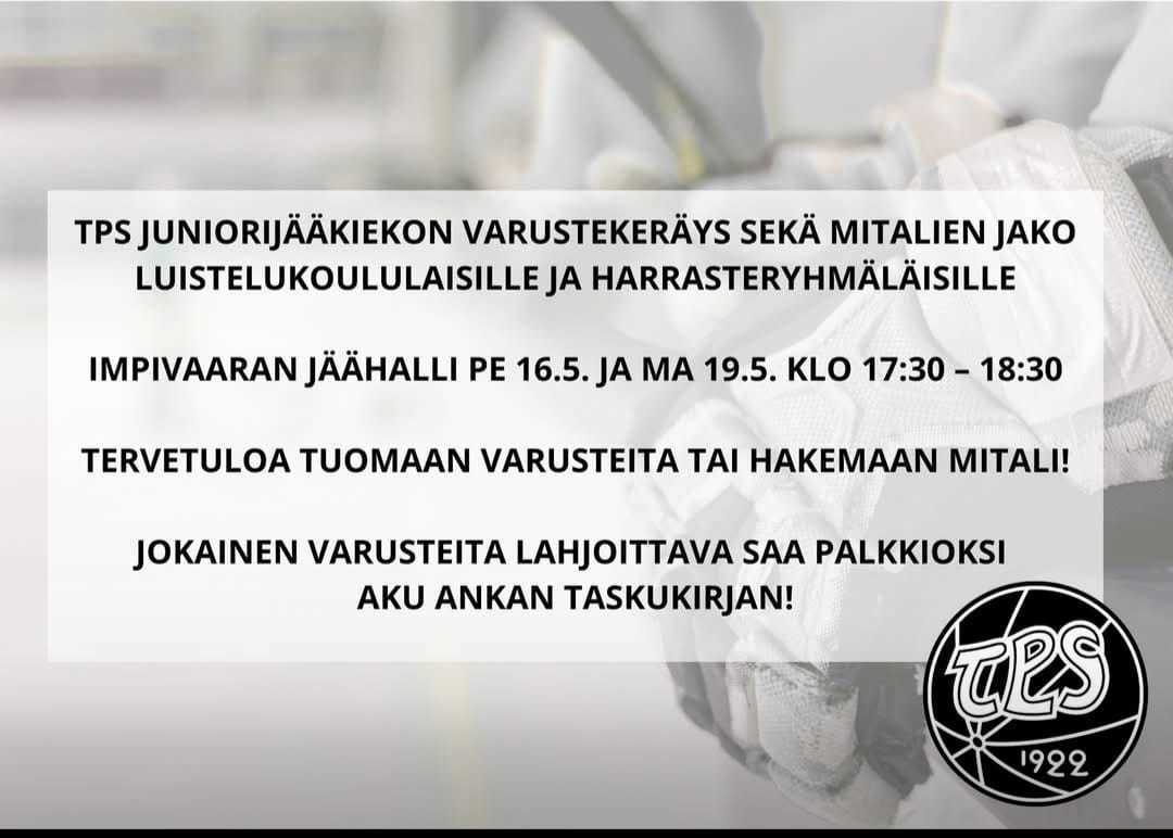 Varustekeräys ja mitalien jako luistelukoululaisille