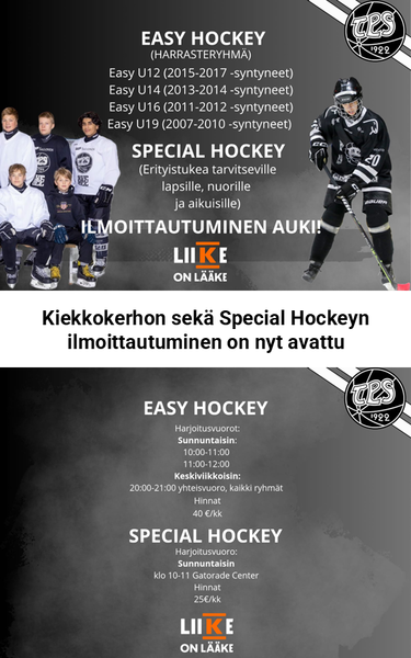 Easy Hockey Kiekkokerho & Special Hockey - ilmoittautuminen on avattu!