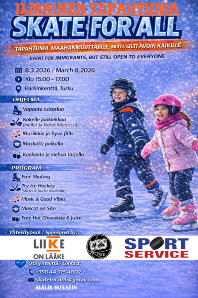 Skate for All -tapahtuma Parkilla sunnuntaina 8.3.2026