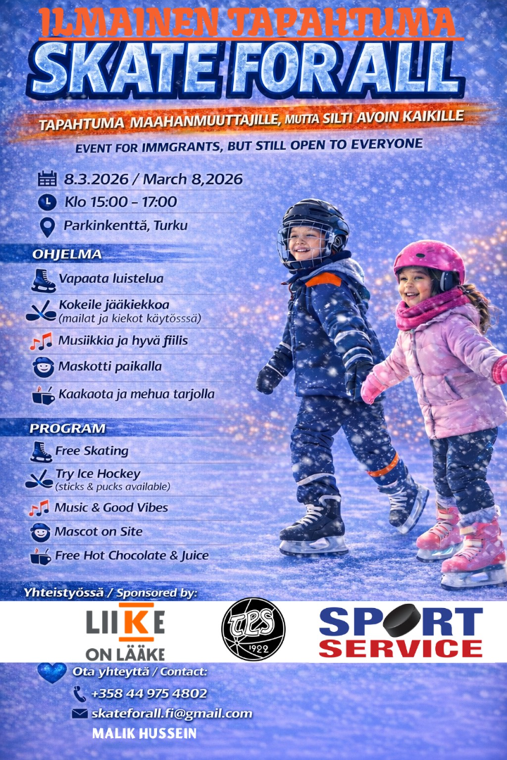 Skate for All -tapahtuma Parkilla sunnuntaina 8.3.2026