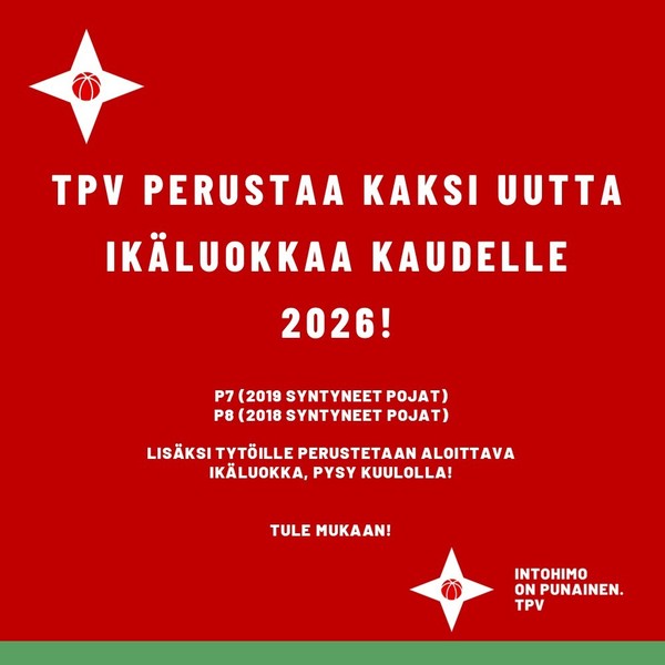 TPV perustaa syksyllä kaksi aloittavaa ikäluokkaa kaudelle 2026!